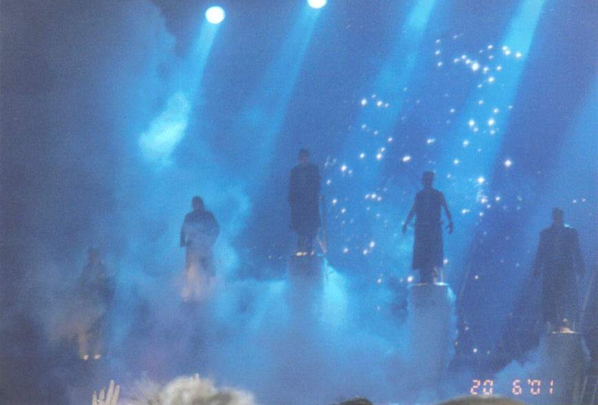 The Boys entering the stage at a concet in Indianapolis, IN on June 20, 2001.