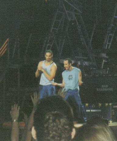 Kevin and A.J. on stage at a concert in Indianapolis, IN on June 20, 2001.